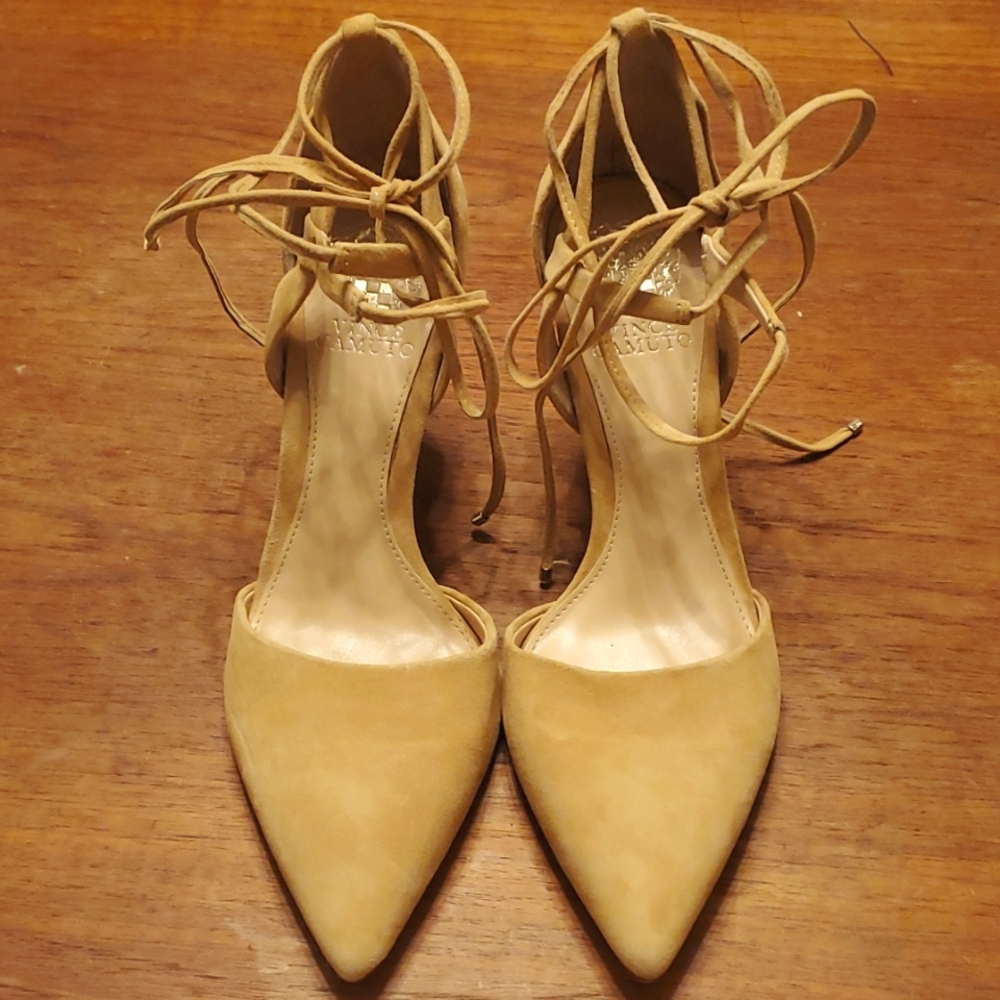 Tan heels/pumps by Vince Camuto